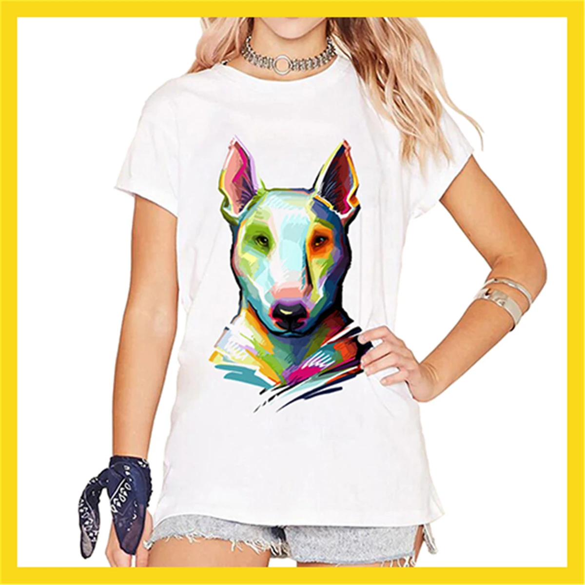 Женская футболка с изображением Бультерьера короткая верхняя одежда топы