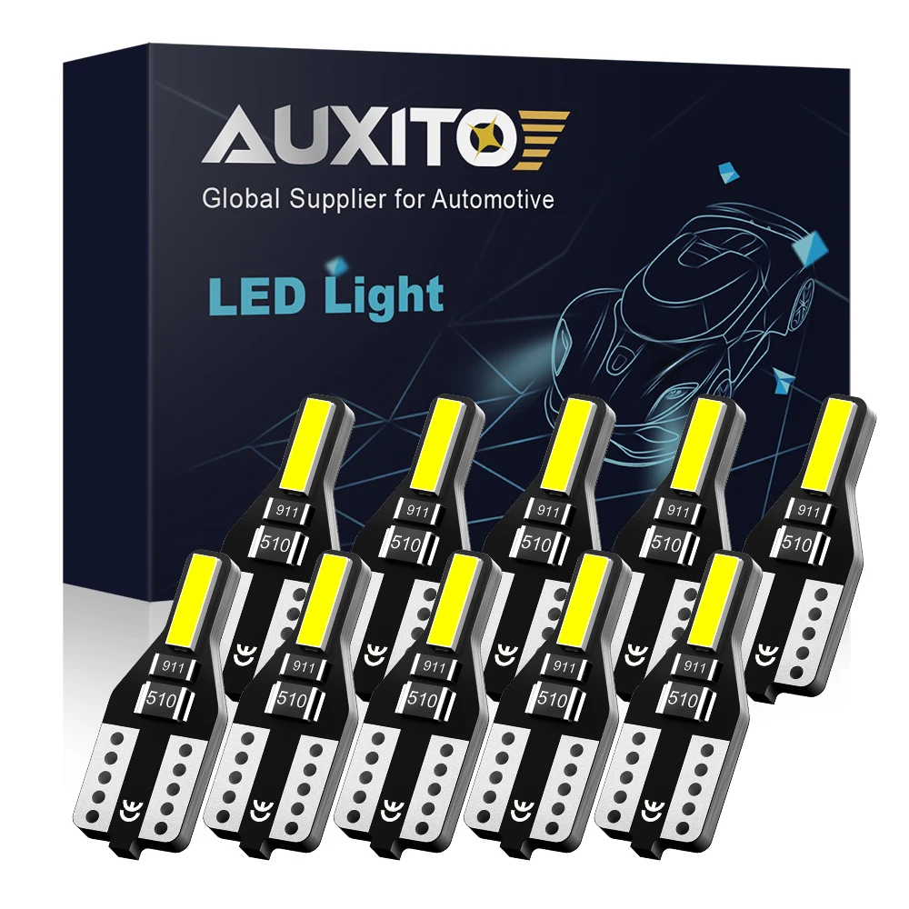 

AUXITO 10Pcs LED T10 W5W Led Light For Auto Interoir Reading Trunk Lights Dome Lamp 194 168 2825 7020 SMD 6000k 12V Car Bulbs