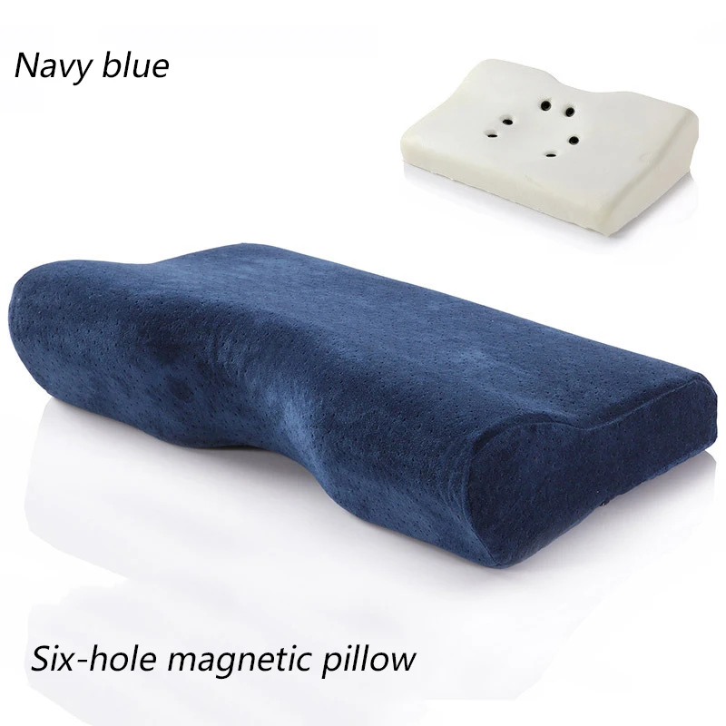 Navy blue Ортопедическая подушка для сна в форме бабочки с эффектом памяти и магнитом, мягкий массажер для шеи, подушка для шейного отдела, забота о здоровье, 4 цвета - Цвет: Navy blue