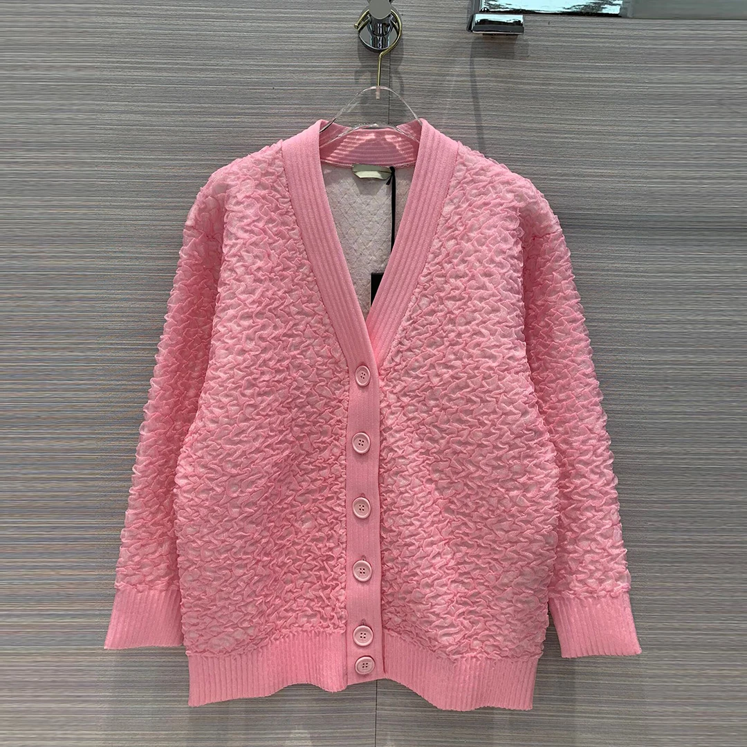 

TOP QUALITY fashion runway design cardigans women sweater 2020 new V-neck single breasted bud folds sweet elegant soft knitwear