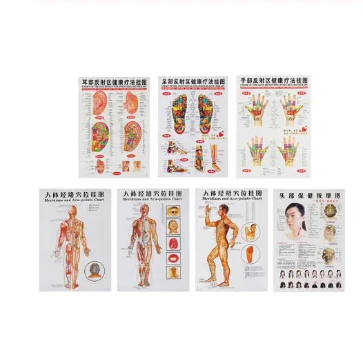 Акупунктурная Массажная карта 7 шт./3 шт. китайская и английская меридианские