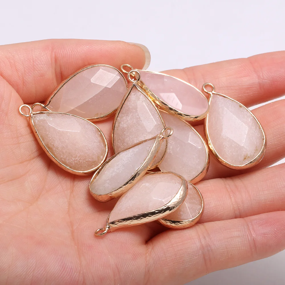 

New Natural Stone Pendant Drop-Shaped Faceted Pink Aventurine Pendants Making for Jewelry Necklace Gift Accessories Size 16x30mm