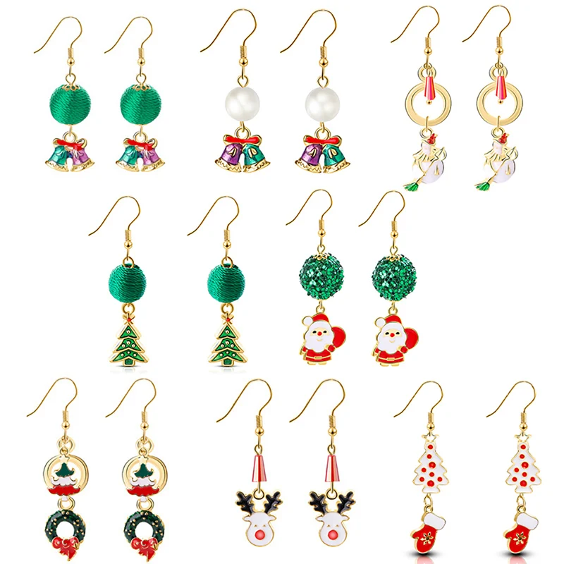 Серьга с рождественской тематикой кулон олень Санта Клаус Рождественская елка