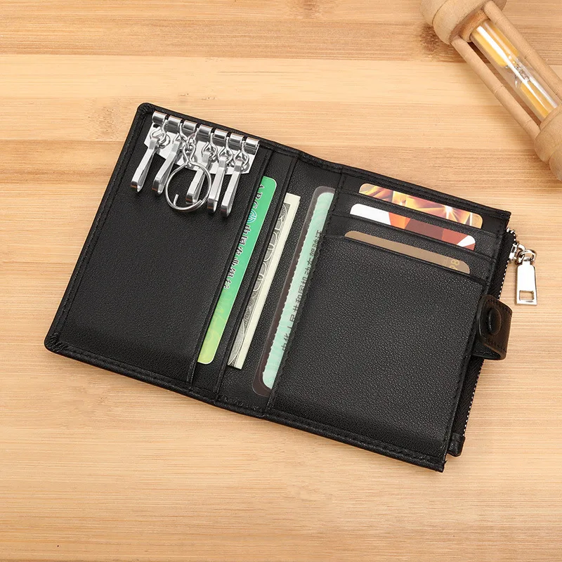 

Men's Leather Key Card Holder Head Leather Cowhide Key Case with Card Coin Holder Soft Leather Door Key Case key clip