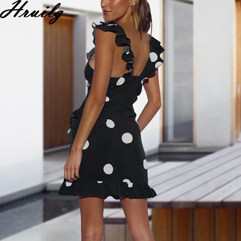 

Summer Dresses 2021 Sleeveless Print Fashion Casual Lace-up Ruffled Woman Dress Backless Sexy Party Clubwear Mini Dress
