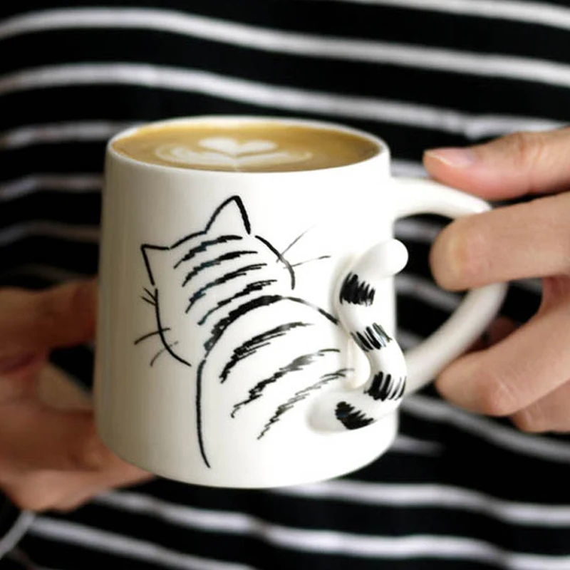 Lovely Cat Tail Ceramics Mugs Cute Dog Rabbit Cups Coffee Tea Milk Drinkware Home Office Gift | Дом и сад