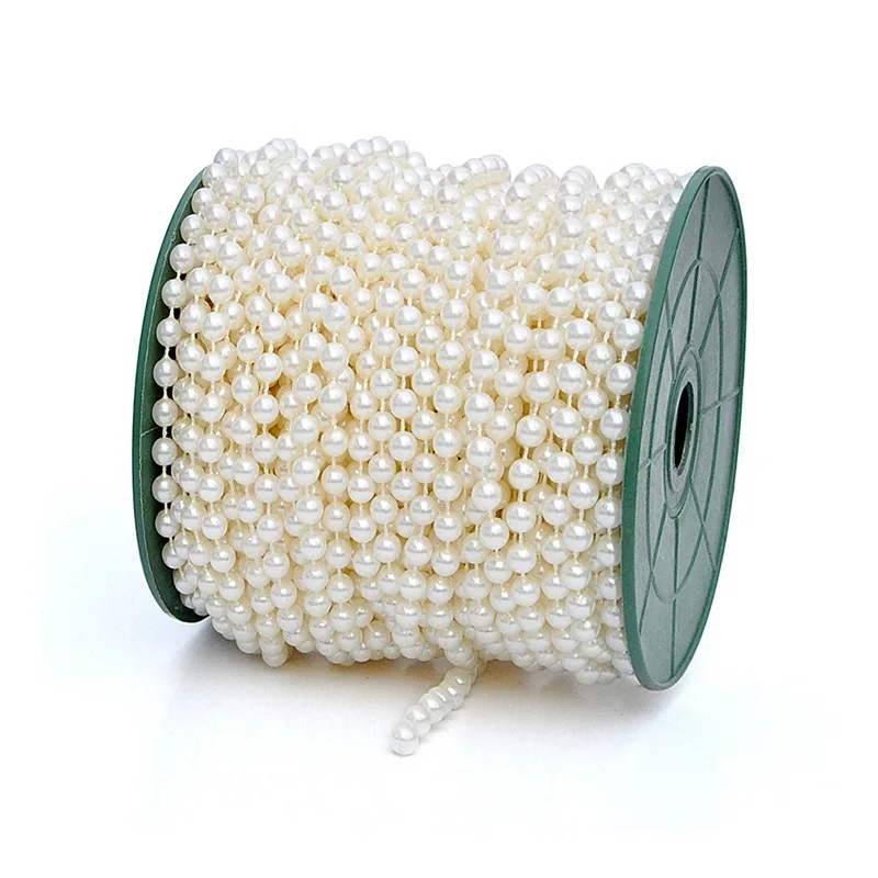 Цепочка Из Искусственного Жемчуга Белый/цвет слоновой кости 6 мм 25 м в рулоне