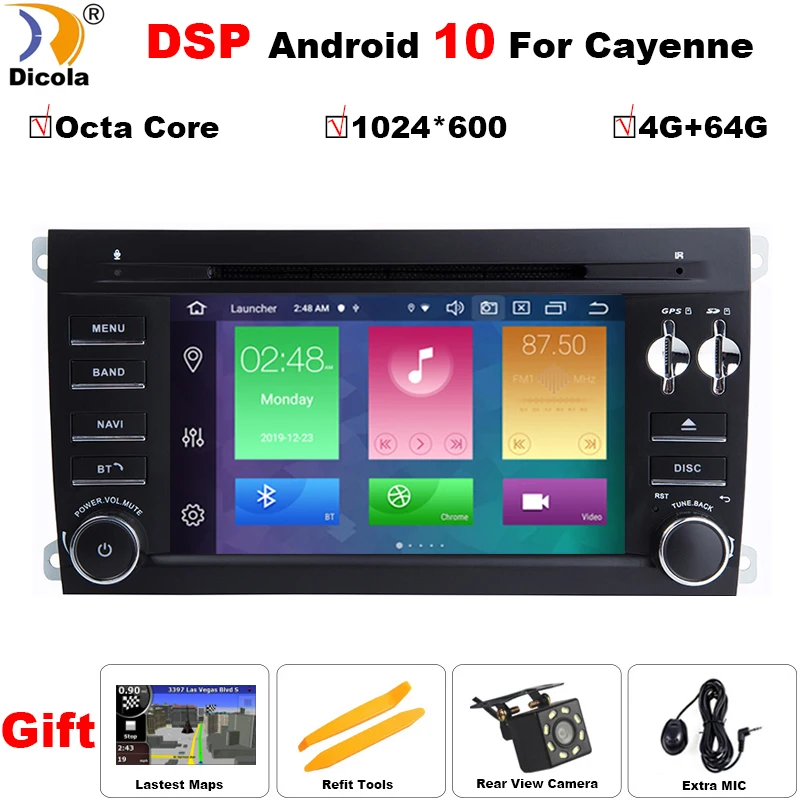 Автомобильный DVD плеер DSP Octa Core Android 10 для Porsche Cayenne 2003 2004 2005 2006 2007 2008 2009 2010 с Bluetooth GPS