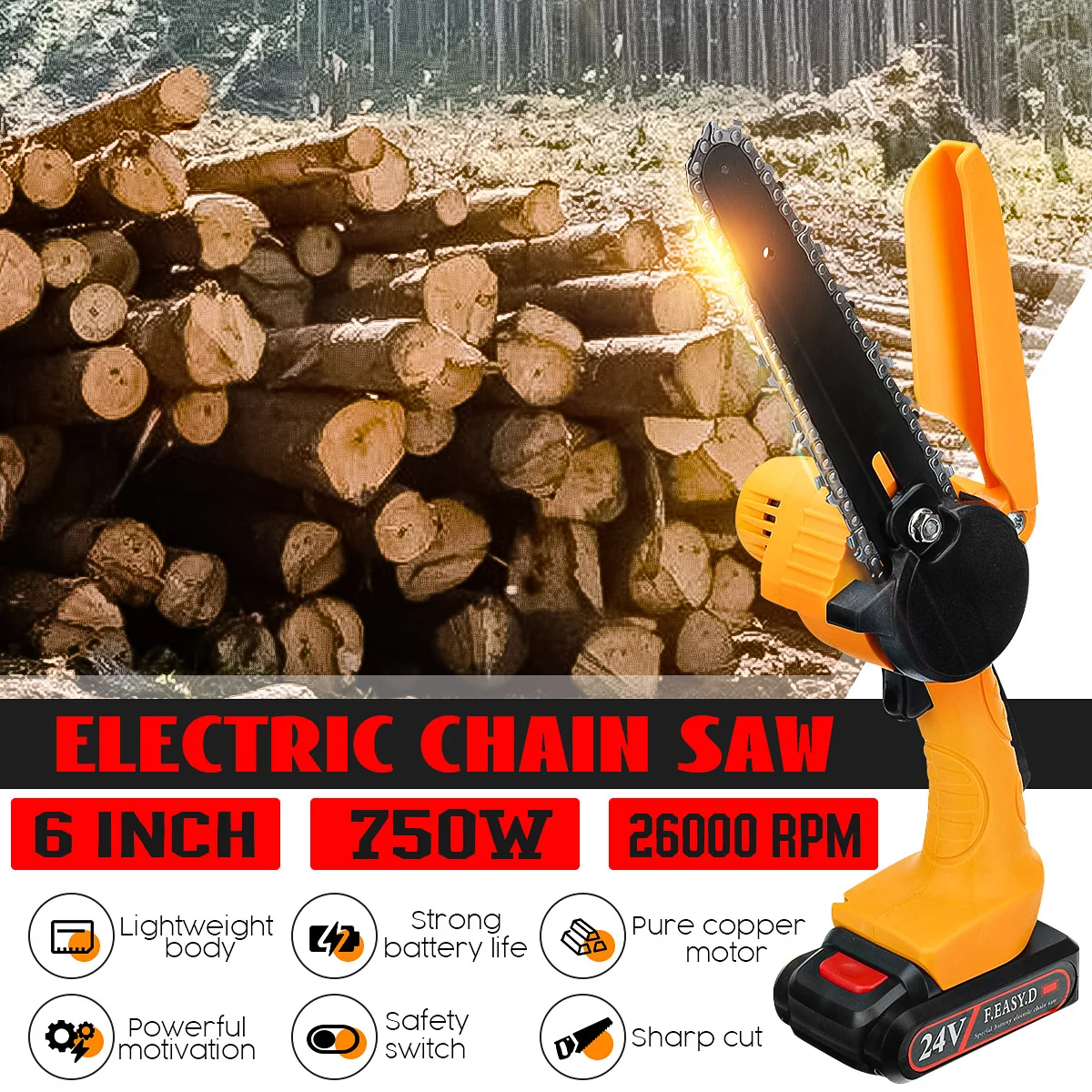 

6 дюймов 750W Мини обрезная пила 24V Электрический Бензопилы съемный для фруктовых деревьев сад обрезки с литиевой Батарея с помощью одной руки