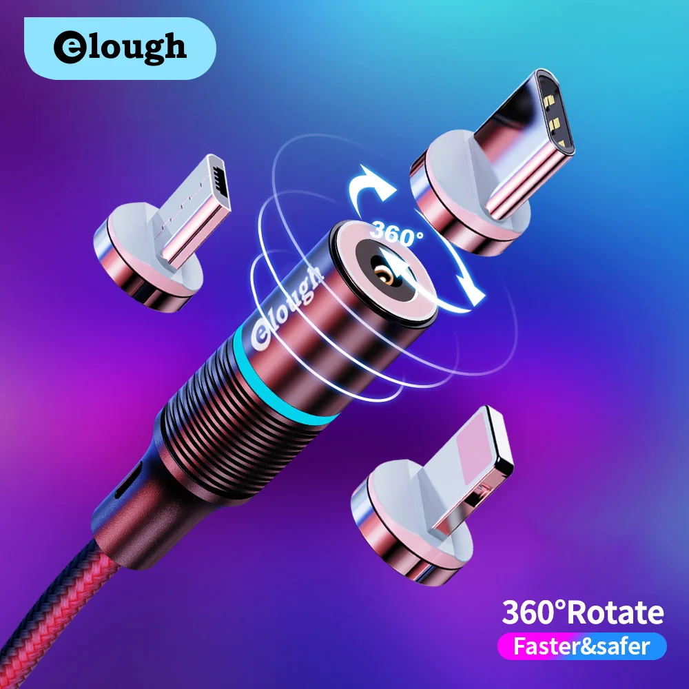 Магнитный кабель Elough с поворотом на 360 градусов для iPhone Samsung Xiaomi магнитный быстрой