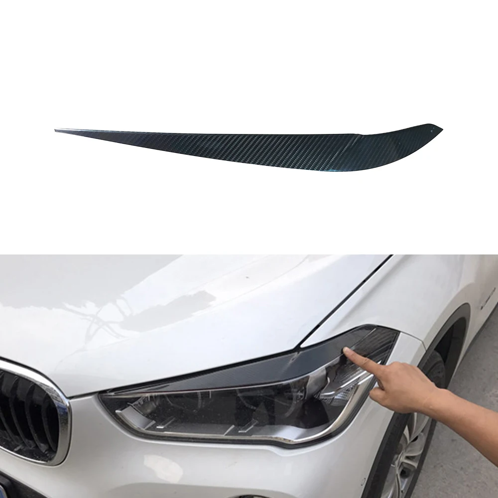 

For BMW X1 F48 2016-2018 Real Carbon Fiber Front Headlights Eyebrow Eyelid Trim Cover Accessories