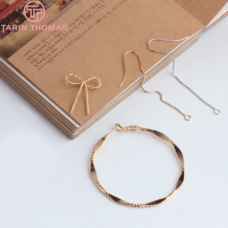 4 шт. медные круглые сережки с золотым покрытием 24 К для самостоятельного