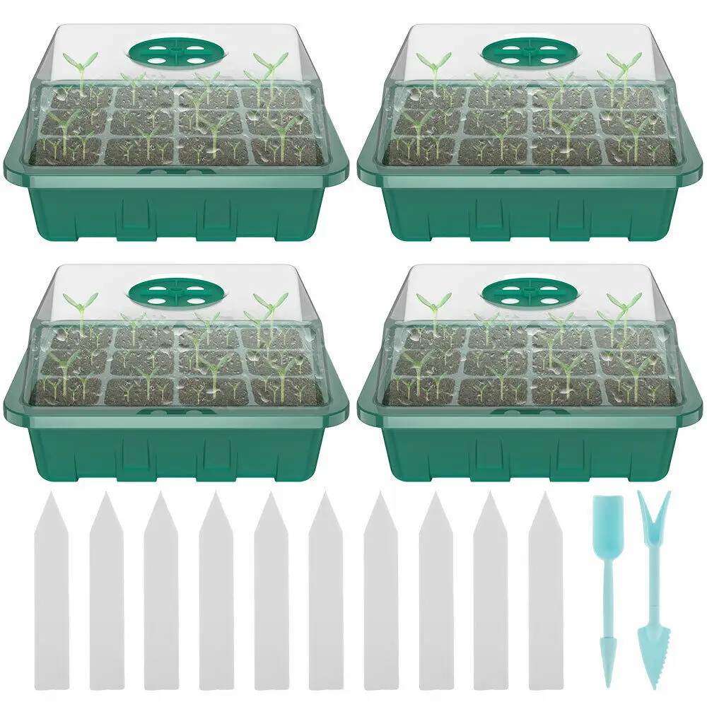 

4pcs 12 Cell Seed Trays Set Seedling Starter Cells Germination Plant Pots Grow Box Garden Nursery Grow Pots