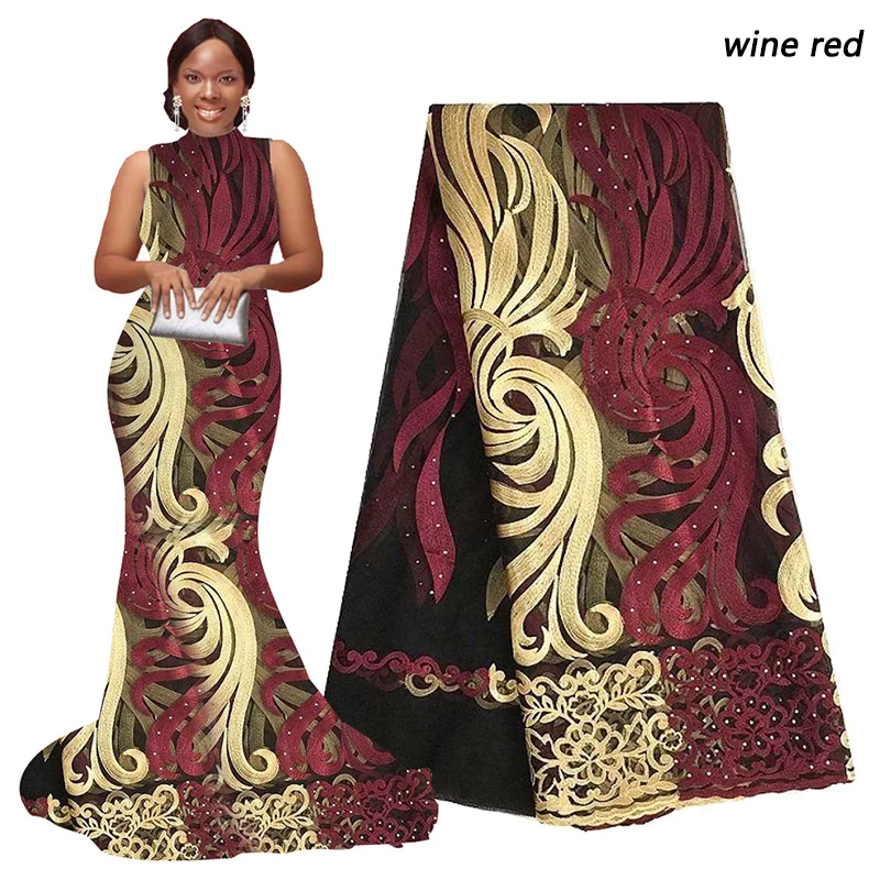 2020 африканская Кружевная Ткань 5 ярдов оранжевый желтый фиолетовый персик