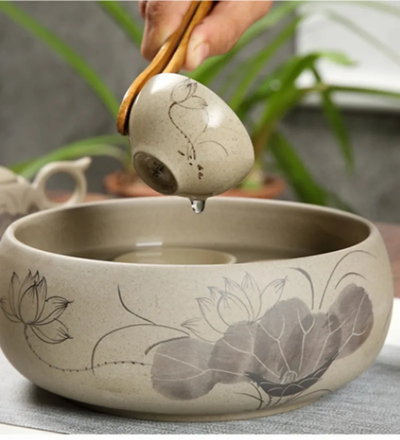 Coarse pottery hand-painted small tea cup ceramic retro elegant lotus teacup | Дом и сад