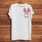 Милая футболка с 3D-принтом Axolotl в кармане, белая Повседневная футболка с коротким рукавом в стиле унисекс, уличная одежда для лета, Мужская футболка с рисунком