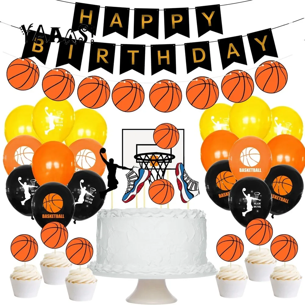 

27Pcs Basketball Theme Birthday Balloon Banner Party Supplies Cupcake Toppers Decorations Basketball Birthday