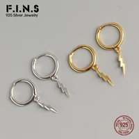 f i n s unisex earrings 925 sterling silver minimalist lightning earrings small ear buckle hoops stackable punk fashion jewelry