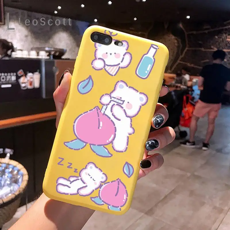 

Cute bear rabbit flower illustration Phone Case Yellow Candy Color for iPhone 6 7 8 11 12 s mini pro X XS XR MAX Plus