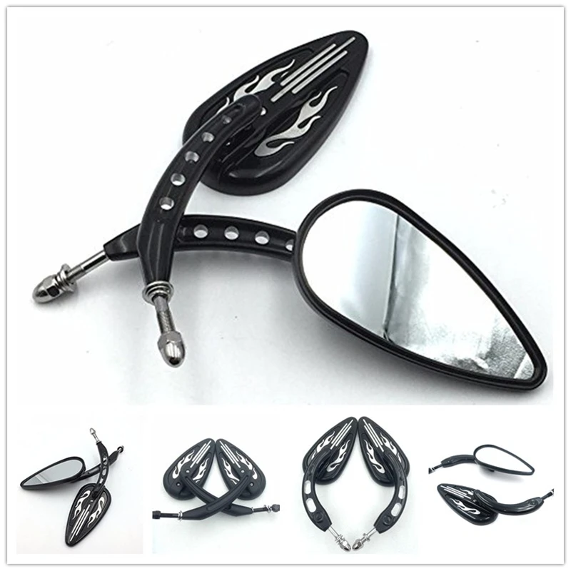 Flame Rearview Pair Mirrors Custom For Harley Davidson Cruiser Fat Bob Fxdf 2008-2016