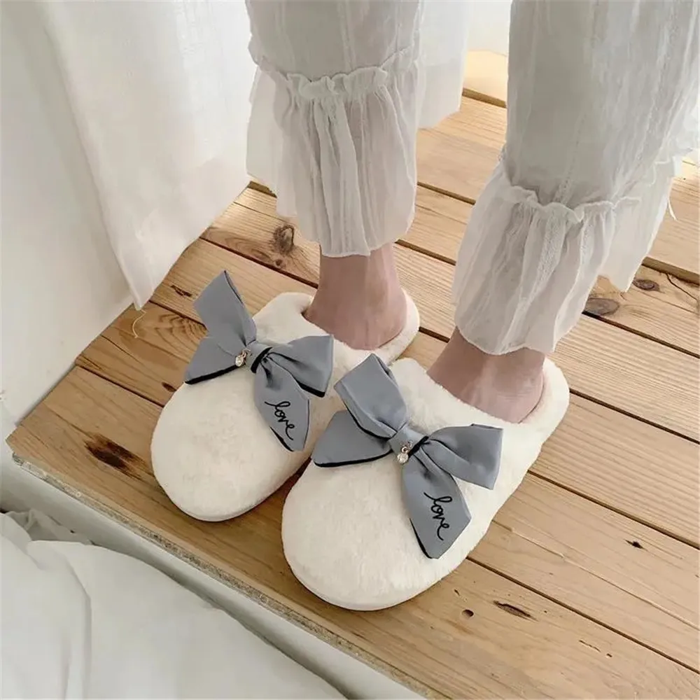 

Women’s Winter Home Slippers With Bow Indoor Shoes Faux Fur Furry Slippers Girls Soft Hairy Slides Bedroom Sweet Slipper Shoes