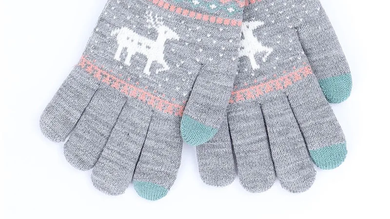 Winter Female Winter Vintage Deer Knitted Gloves Women Thicken Touch Screen Gloves Winter Warm Snow Elk Full Finger Mittens