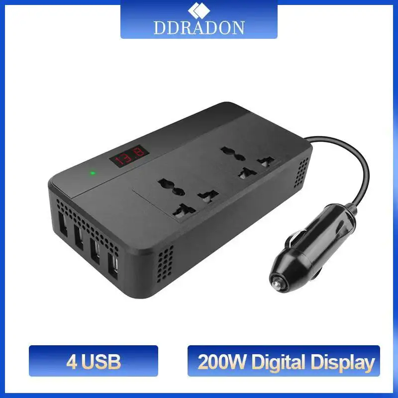

DDRADON 200W Car Power Inverter 12V 220V with Digital Display 4 USB Converter Adapter Modified Sine Wave Universal Socket