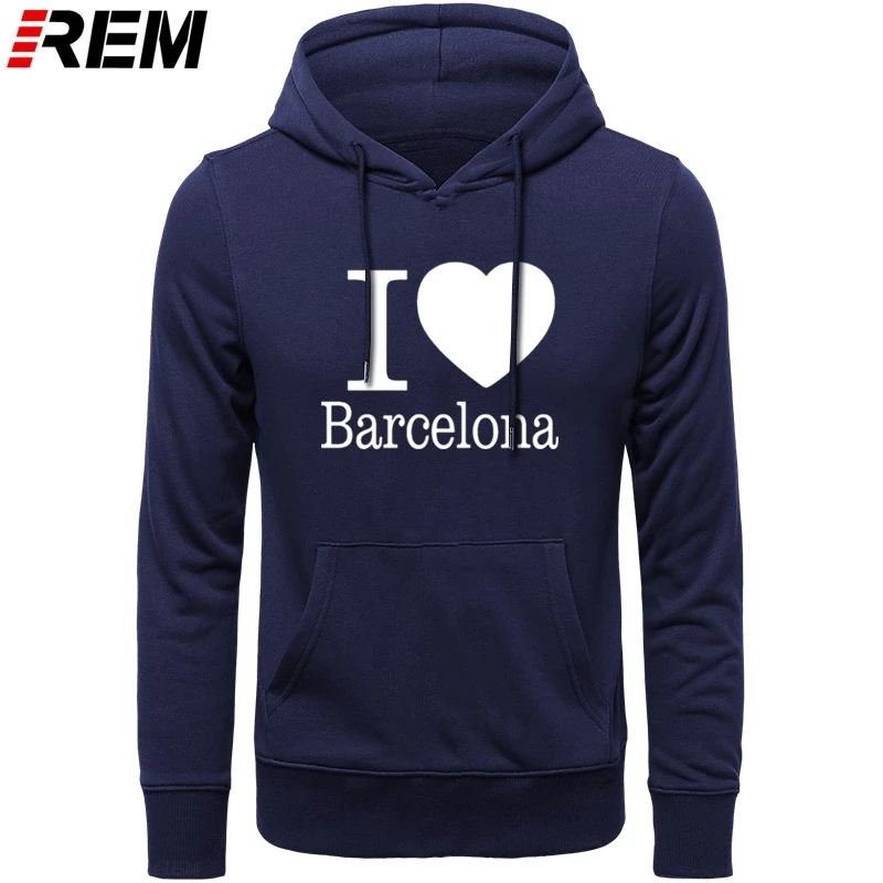 REM с надписью I Love Барселона креативные свитшоты Для мужчин капюшоном флисовый
