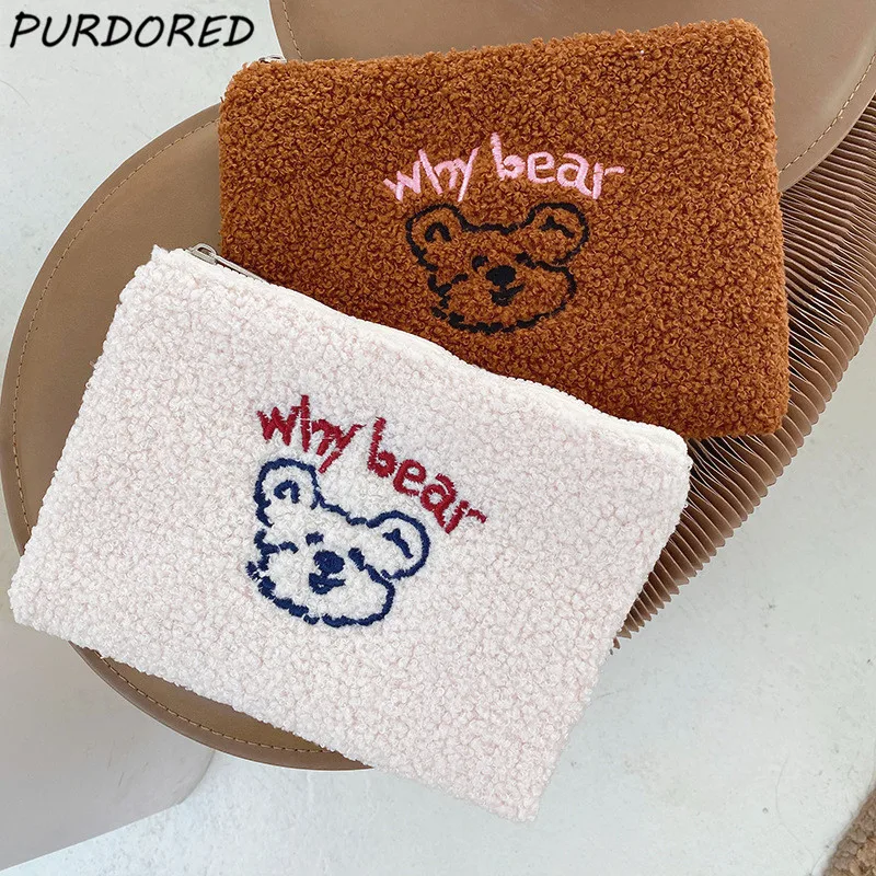 

PURDORED 1 шт. мягкий меховой Мишка для макияжа для женщин, мягкая меховая сумка для макияжа на молнии, Женская дорожная сумка для макияжа, органа...