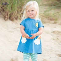 little maven 2021 summer baby girl clothes brand dress toddler cotton sun cloud rainbow applique blue dresses for kids 2 7 years