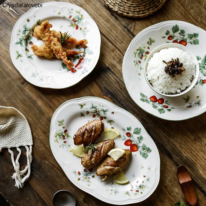 Ретро клубника тарелка крем керамическая овальная Тарелка Глубокая миски для