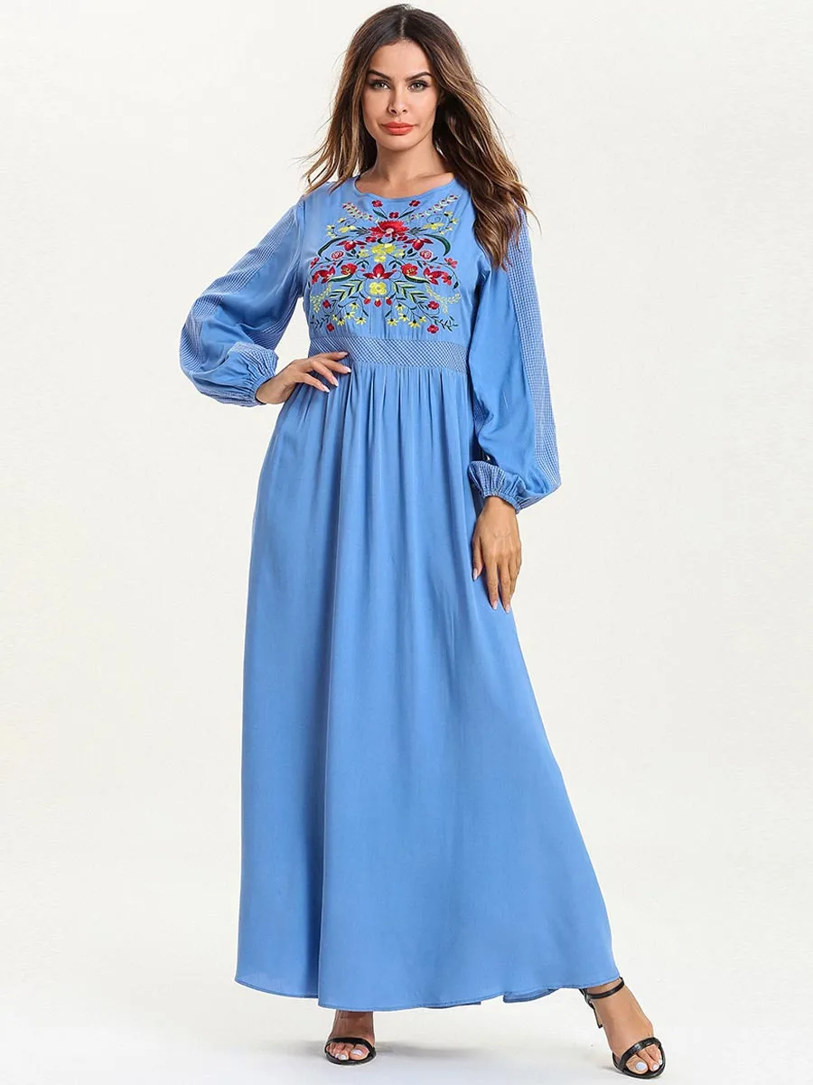 Мусульманское платье абайя для женщин с длинным рукавом и цветочным принтом Jilbab