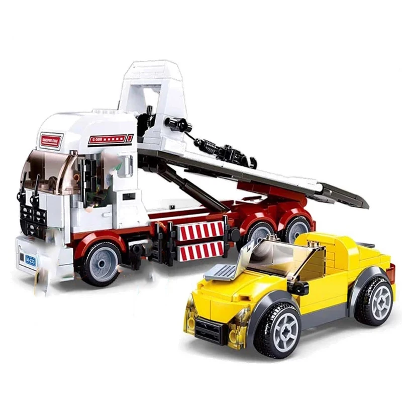 

338PCS City Engineering Vehicle Garage Truck Model Building Blocks Kits Creative Car Trailer Construction Toys For Children