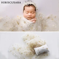 90170cm gold star newborn baby tulle photography wraps sequined stars infant wrap swaddle gauze pillow 2pcs set photo props