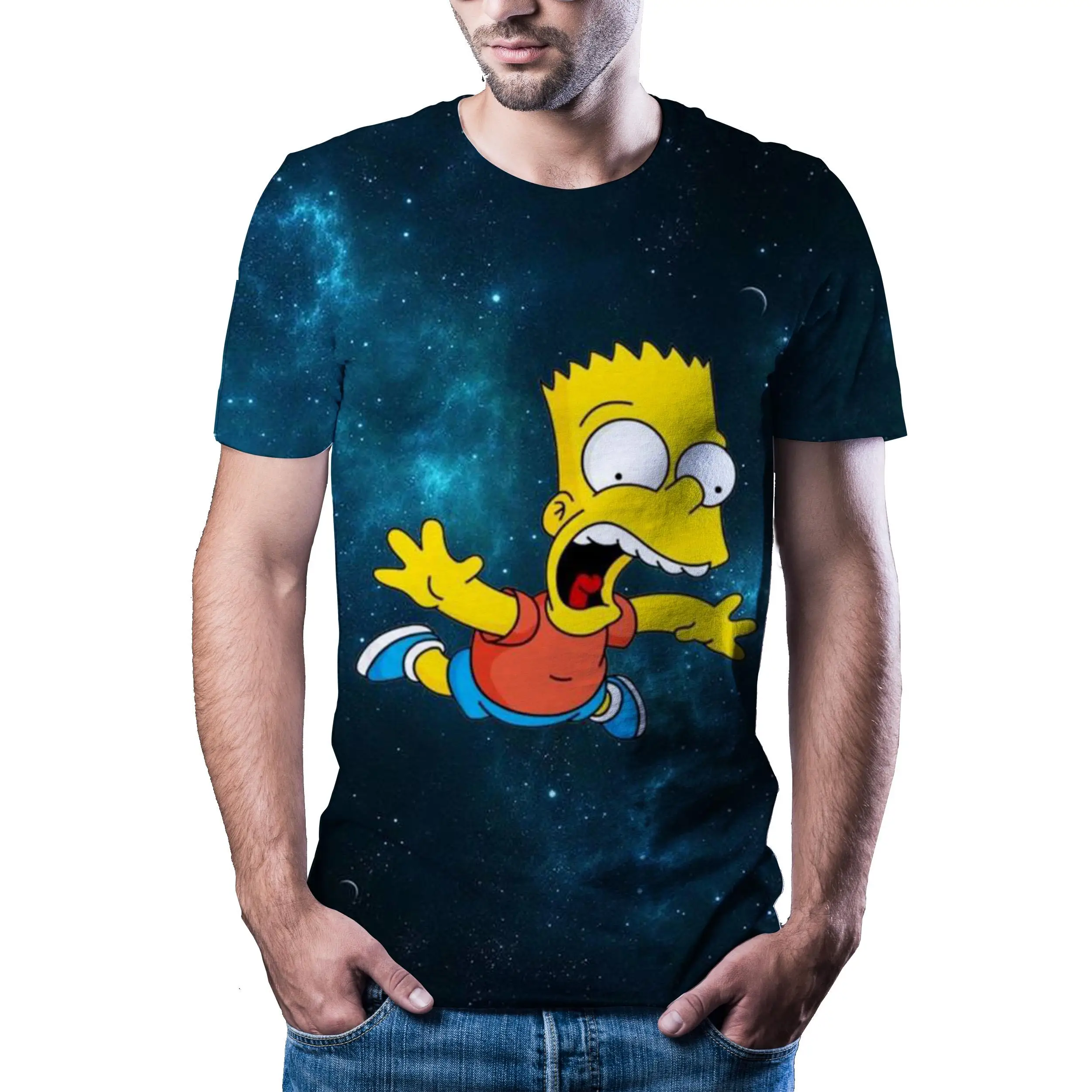 2020 анимация 3D с пейзажным принтом Мужская футболка Круглый воротник коротким