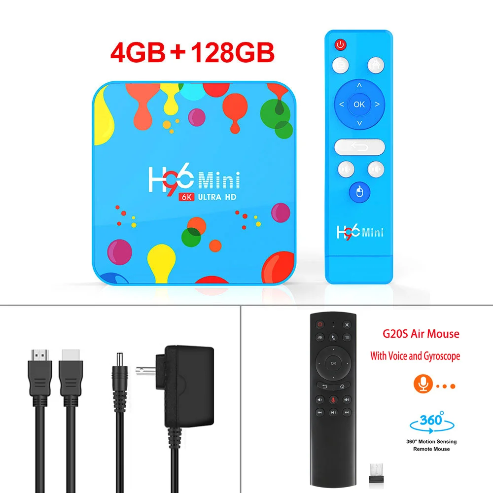 H96MINI 4G128G G20S 4 ГБ ОЗУ 32 ГБ/128 Гб ПЗУ H96 Мини Android 9,0 ТВ коробка Allwinner H6 четырехъядерный 6K Wifi Buletooth Google плеер Youtube телеприставка - Цвет: H96MINI 4G128G G20S