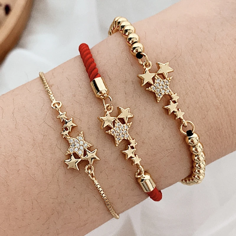 

Bohemia Vintage Gold Color Chain Bangle Bracelets for Women 2021 Fashion Star Pendant Bracelet Zircon Jewelry Gift