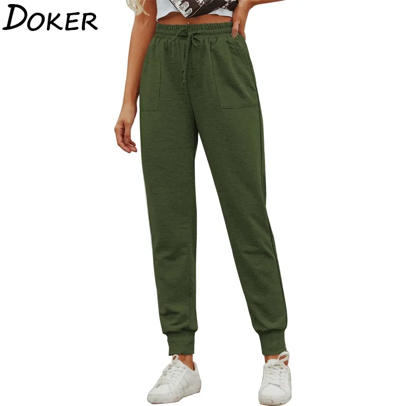 Женские брюки 2020 однотонные длинные с высокой талией модные повседневные