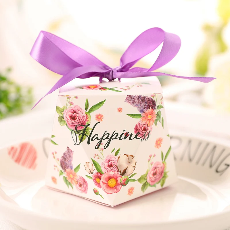 30 pcs/lot Diamond Shape Candy Box Wedding Favor Baby Shower Gift Package Bag Marbling Paper Chocolate Storage Organizer | Дом и сад