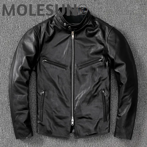 

AKOOSUN Men Jacket Genuine Cowhide Leather Motorcycle Mens Jackets Autumn Coat Fashion Clothes Male 2021 Hommes Veste LXR678