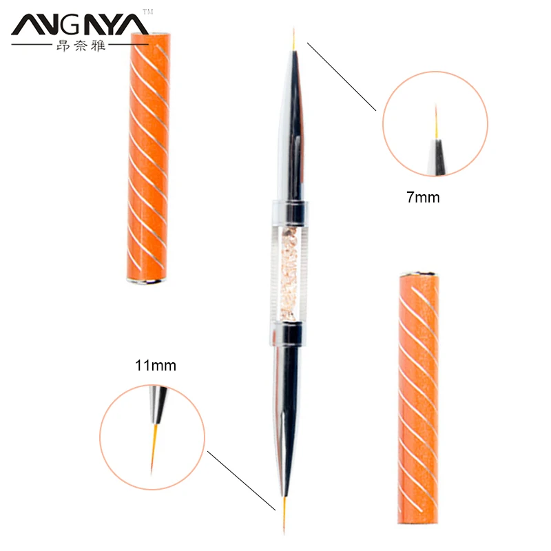 Orange 7mm and 11mm ANGNYA 1 шт для ногтей с двумя головками контурная кисточка для 9/11 мм акриловый Фрезер для ногтей cо шлифовальными художественные кисти для рисования линии ручка со стразами дизайн ногтей кисть для маникюра - Цвет: Orange 7mm and 11mm