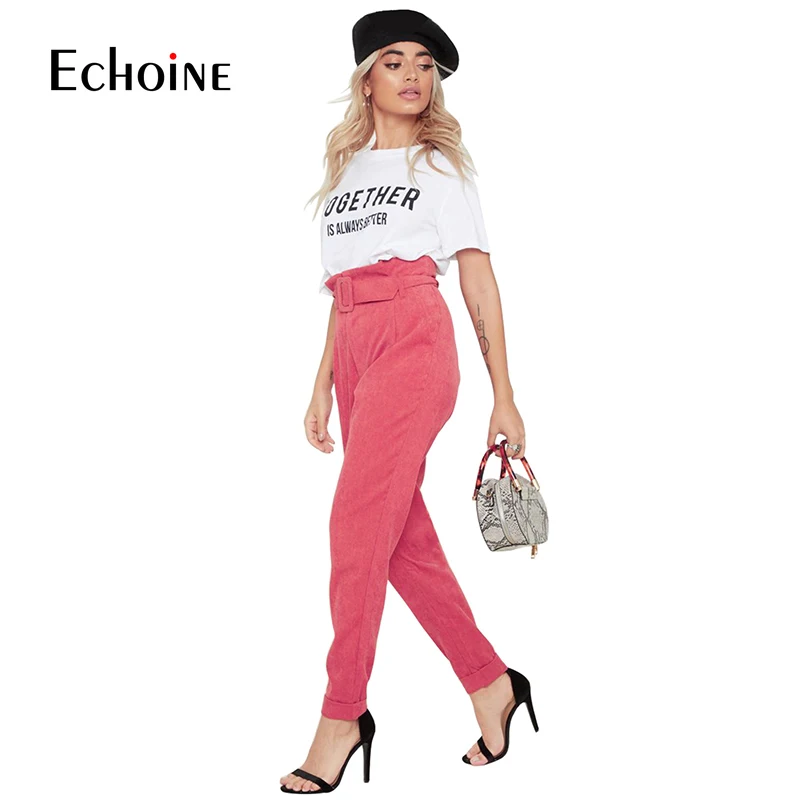 Модные осенне зимние женские вельветовые брюки 2019 одноцветные повседневные