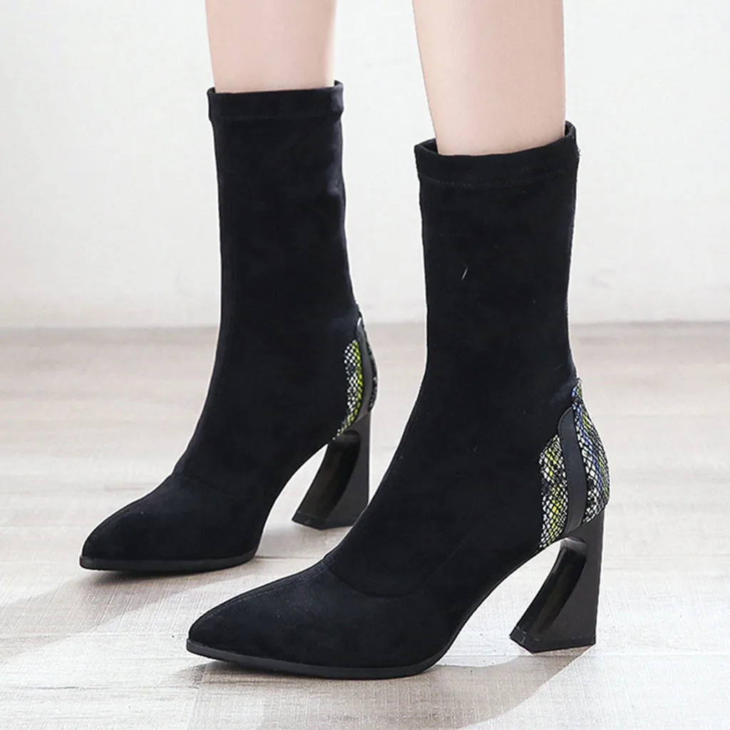 Модные носки под змеиную кожу сапоги без застежки из эластичной ткани с острым