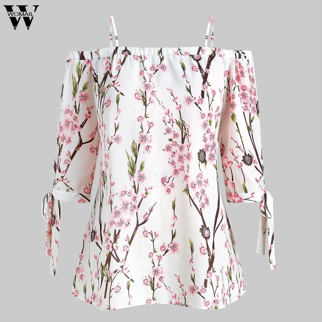 Женская блузка с открытыми плечами шифоновая рукавом до локтя|Блузки| |