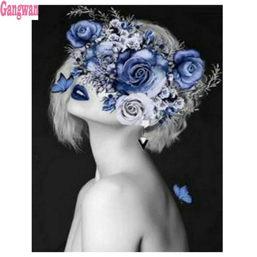 

Алмазная вышивка, синий цветок, Женский 5D, вышивка крестом, алмазная живопись, стразы, квадратные круглые камни, Алмазная мозаика, Декор