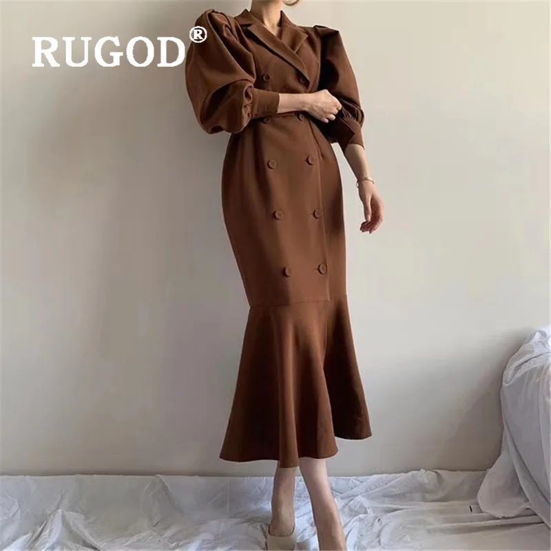 Женское платье с пышными рукавами RUGOD однотонное платье-макси в Корейском стиле