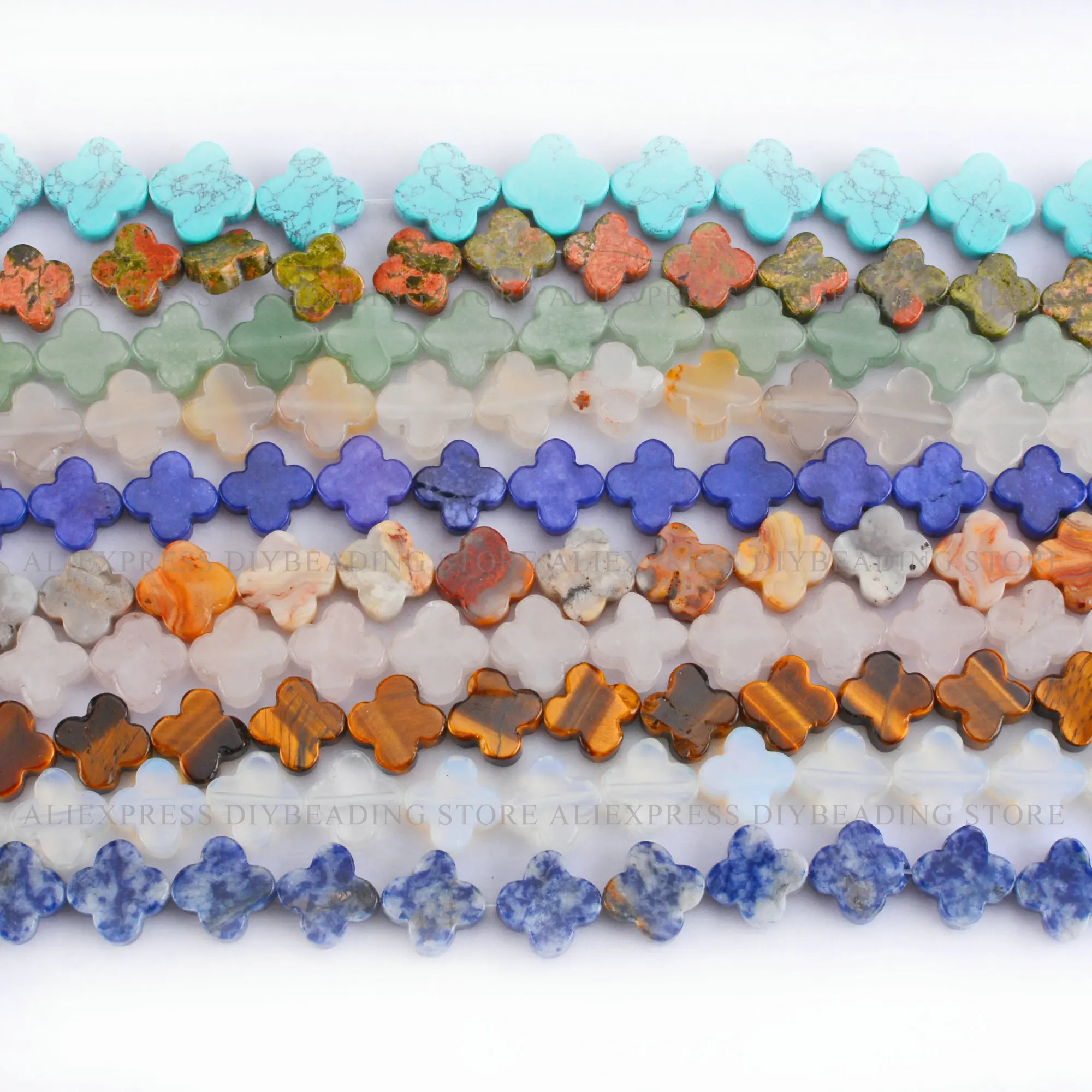

Four Leaf Clover Stone Beads Natural Stone and Crystal Clover Flower Shape Charm Beads for Bracelet Earring Making Supply