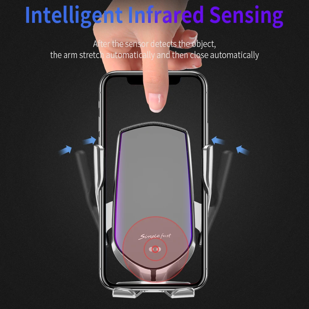 automatic clamping qi wireless car charger mount infrared sensor fast charging holder for iphone 8 x xr xs 11 samsung s10 s9 s8 free global shipping