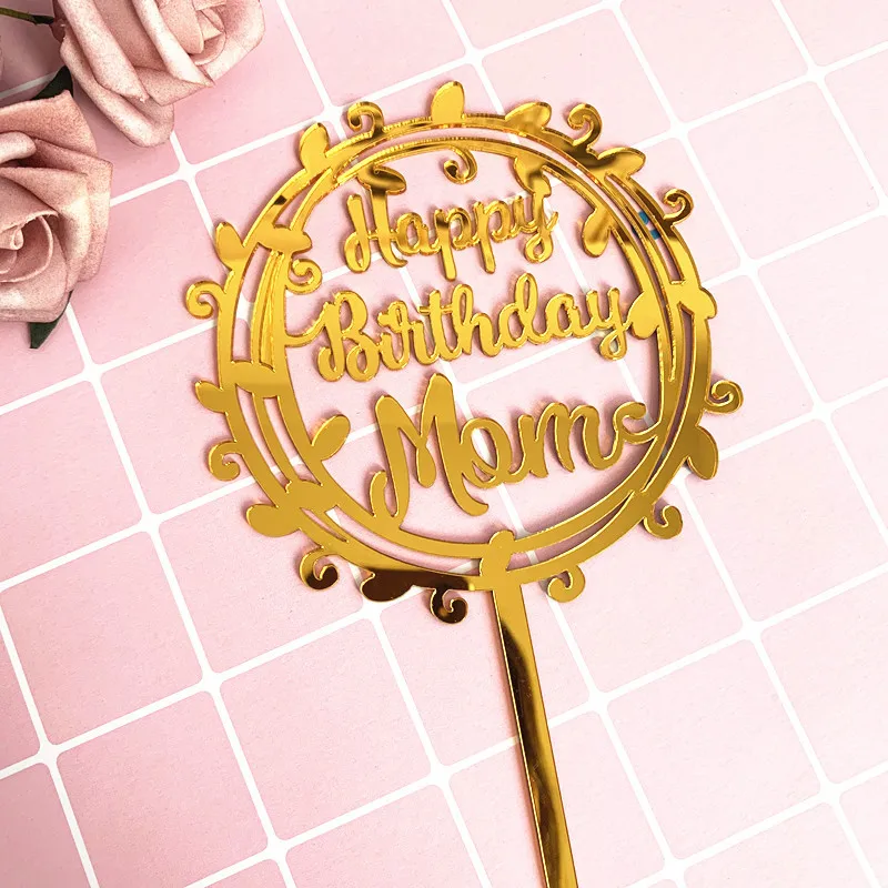 Акриловые золотые флажки для торта мамы на день рождения 1 шт.|Товары украшения