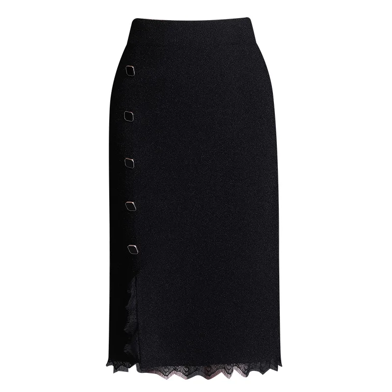 

Autumn& Winter New Thick Knitted Skirt High Waist Slim Sexy Split Stretch All-match Simple Women A-line Long Skirt Free Shipping